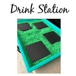 Your guests will love this unique garden party drink station. Using rice and coasters to make a path of drinks in the garden space.