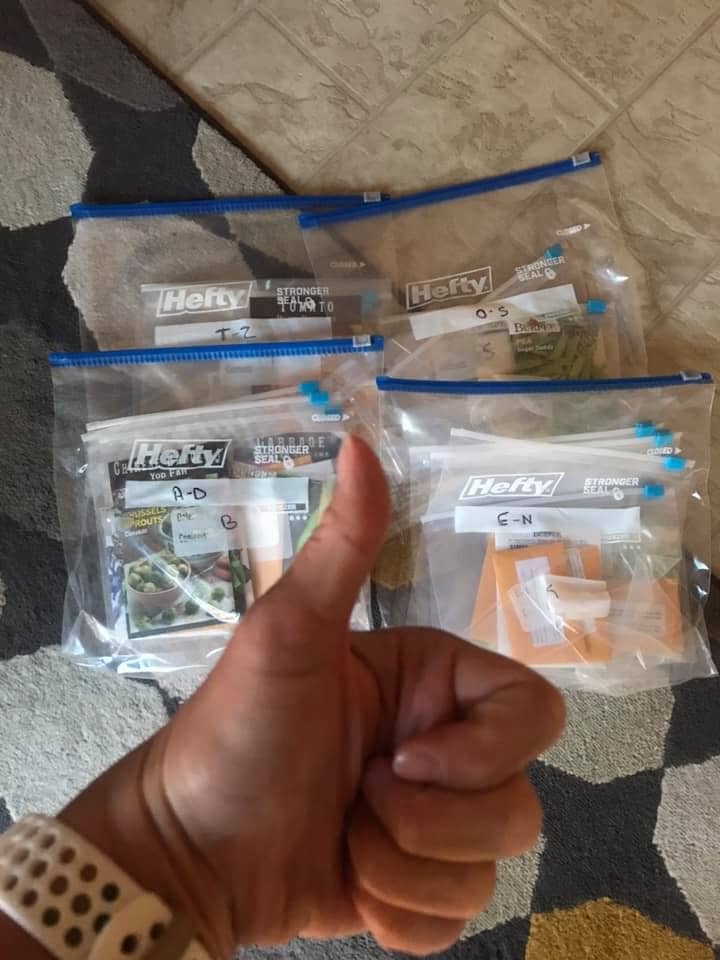 Angie re-organized her seeds alphabetically into bags